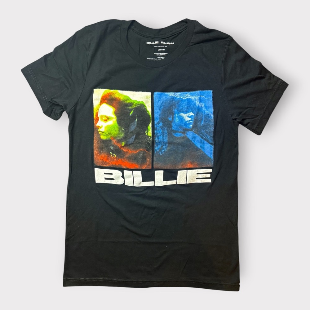 Billie Eilish Graphic T-Shirt Black Neon Blue Green Portrait Mens Medium M